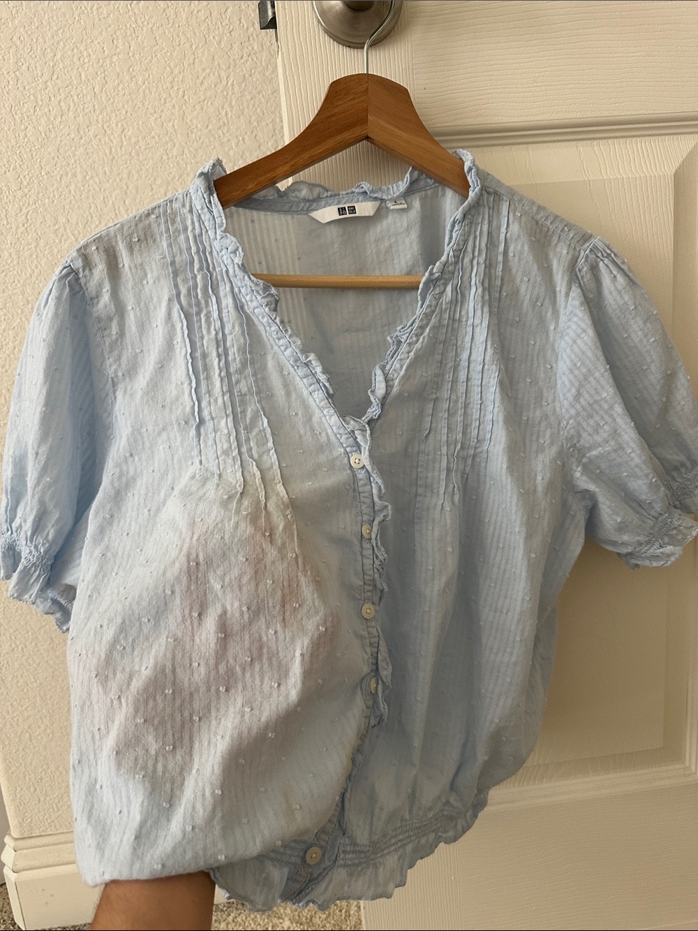 Uniqlo Light Blue Ruffle Button-Front Blouse - Picture 3 of 8